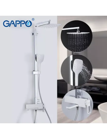 Душевая система с изливом Gappo G2417-8, белый хром