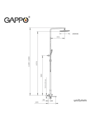 Душевая система с изливом Gappo G2417-9, оружейная сталь
