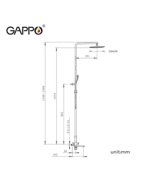 Душевая система с изливом Gappo G2417-9, оружейная сталь