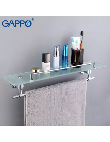 Полиця для ванної Gappo G1807-4, латунь, скло, з тримачем для рушників