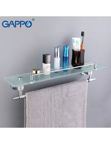 Полиця для ванної Gappo G1807-4, латунь, скло, з тримачем для рушників