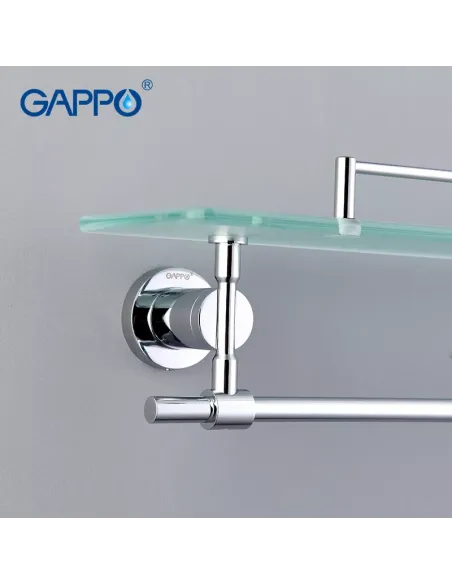 Полиця для ванної Gappo G1807-4, латунь, скло, з тримачем для рушників