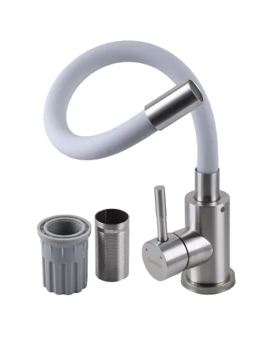 Змішувач для кухні з гнучким виливом Ecomix Alpen SBT3-203SG білий гофровилив