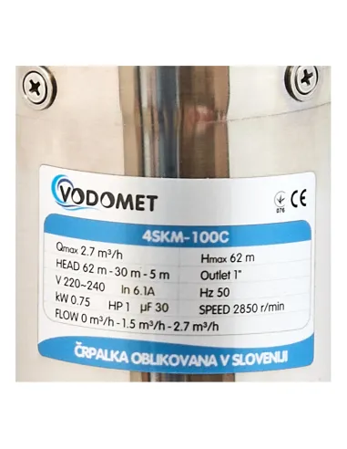 Вихревой глубинный насос Vodomet 4SKM-100C 0.75 кВт, кабель 10 метров