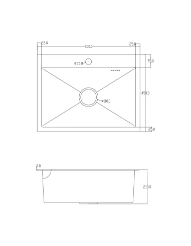Мийка прямокутна для кухні ITAL ID 6045 з нержавіючої сталі, з дозатором