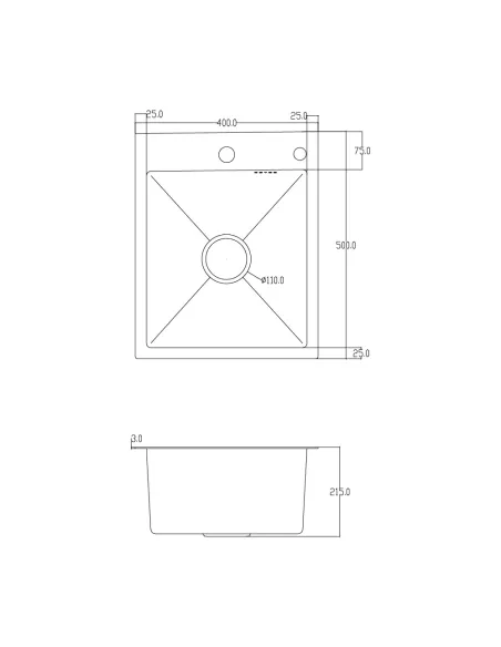 Мойка для кухни прямоугольная ITAL ID 4050 из нержавеющей стали, с дозатором