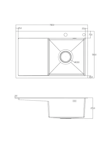 Мойка для кухни прямоугольная ITAL 7850R-B Black из нержавеющей стали, с дозатором