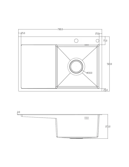 Мийка прямокутна для кухні ITAL 7850R-B Black з нержавіючої сталі, з дозатором
