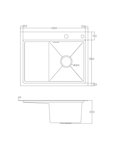 Мойка для кухни прямоугольная ITAL 6350R-B Black из нержавеющей стали, с дозатором