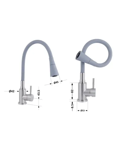 Смеситель для кухни с гибким изливом Lidz Aria 015F31 Grey / Nickel