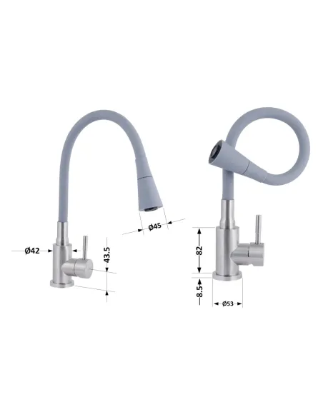 Смеситель для кухни с гибким изливом Lidz Aria 015F31 Grey / Nickel