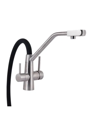 Смеситель для кухни с гибким изливом Lidz Aria 020F3 Black / Nickel, с подключением к фильтру