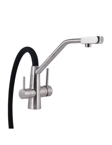 Смеситель для кухни с гибким изливом Lidz Aria 020F3 Black / Nickel, с подключением к фильтру