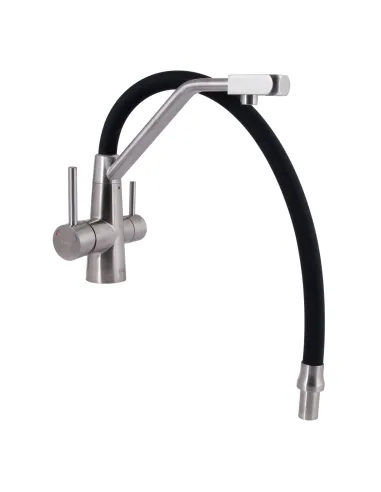 Змішувач для кухні з гнучким виливом Lidz Aria 020F3 Black/Nickel, з підключенням до фільтра