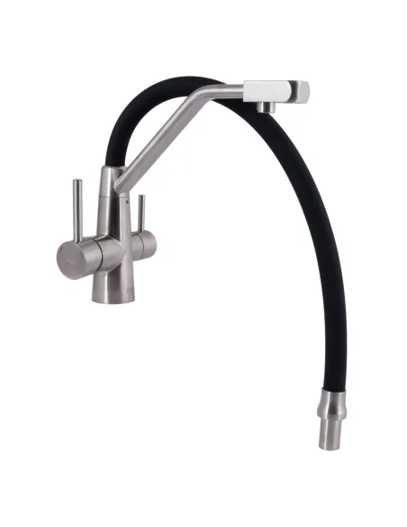 Змішувач для кухні з гнучким виливом Lidz Aria 020F3 Black/Nickel, з підключенням до фільтра