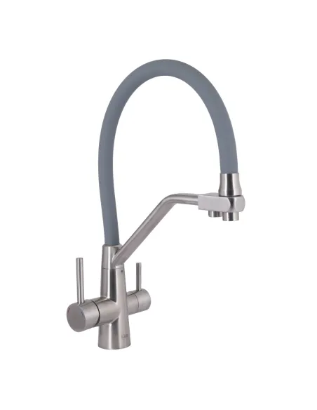 Змішувач для кухні з гнучким виливом Lidz Aria 020F3 Grey/Nickel, з підключенням до фільтра