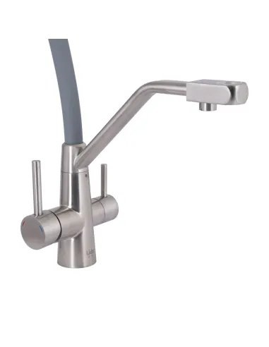 Змішувач для кухні з гнучким виливом Lidz Aria 020F3 Grey/Nickel, з підключенням до фільтра