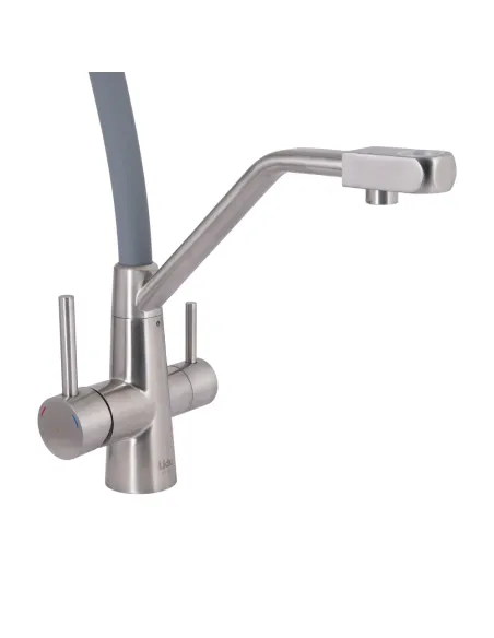 Змішувач для кухні з гнучким виливом Lidz Aria 020F3 Grey/Nickel, з підключенням до фільтра