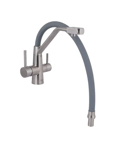 Змішувач для кухні з гнучким виливом Lidz Aria 020F3 Grey/Nickel, з підключенням до фільтра