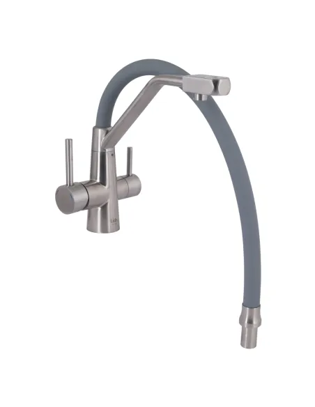Змішувач для кухні з гнучким виливом Lidz Aria 020F3 Grey/Nickel, з підключенням до фільтра
