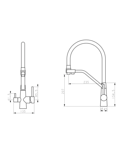 Змішувач для кухні з гнучким виливом Lidz Aria 020F3 Black Matt, з підключенням до фільтра