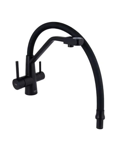 Змішувач для кухні з гнучким виливом Lidz Aria 020F3 Black Matt, з підключенням до фільтра