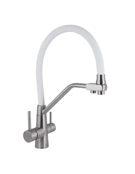 Смеситель для кухни с гибким изливом Lidz Aria 020F3 White / Nickel, с подключением к фильтру