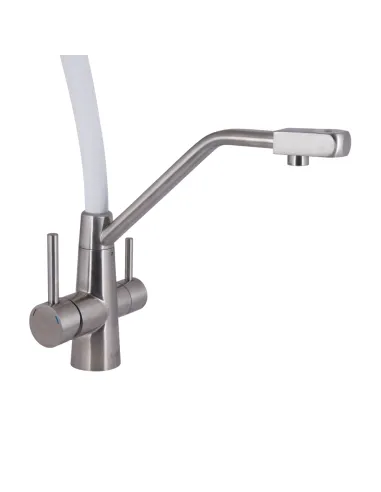 Смеситель для кухни с гибким изливом Lidz Aria 020F3 White / Nickel, с подключением к фильтру