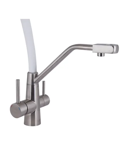 Змішувач для кухні з гнучким виливом Lidz Aria 020F3 White/Nickel, з підключенням до фільтра