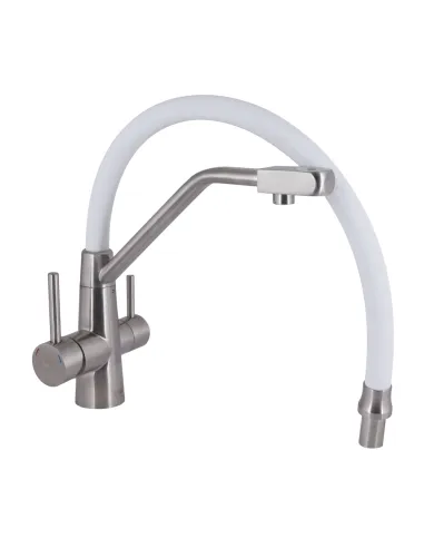 Смеситель для кухни с гибким изливом Lidz Aria 020F3 White / Nickel, с подключением к фильтру