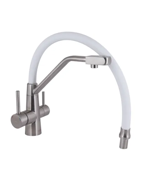 Смеситель для кухни с гибким изливом Lidz Aria 020F3 White / Nickel, с подключением к фильтру