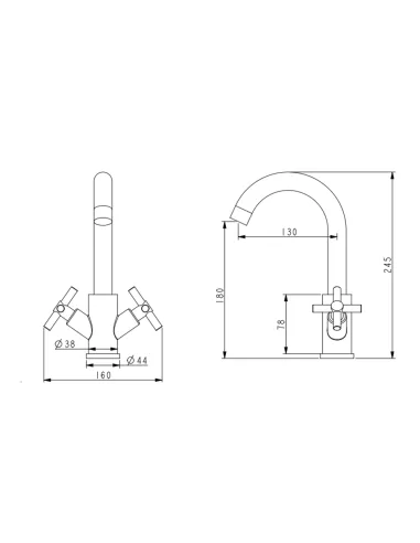 Смеситель для кухни двухвентильный Lidz Wind 161F Nickel