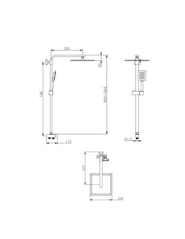 Душова система без змішувача Lidz Kubis 1120 нержавіюча сталь