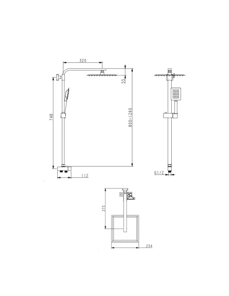 Душова система без змішувача Lidz Kubis 1120 нержавіюча сталь