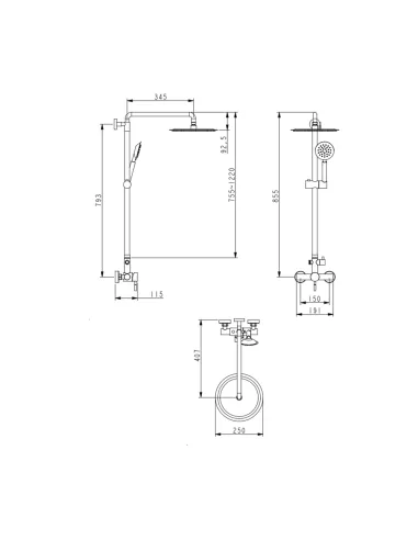 Душевая система со смесителем Lidz Aria 1020 нержавеющая сталь