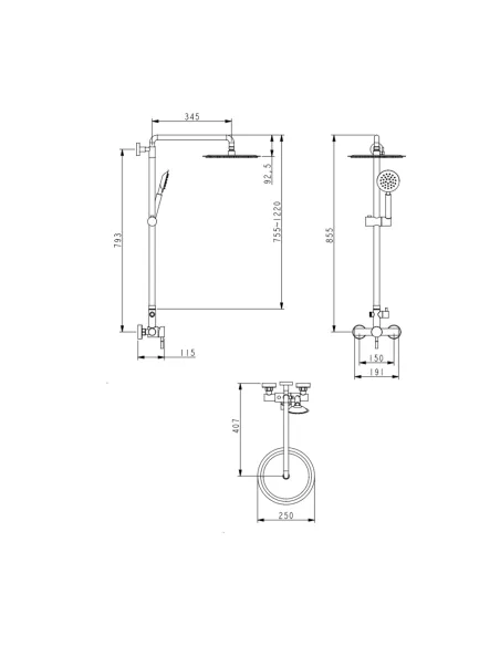 Душова система із змішувачем Lidz Aria 1020 нержавіюча сталь