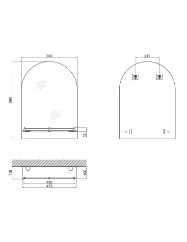 Зеркало для ванной Lidz Tani LD78TA5069 с полочкой, 500х690х110 мм