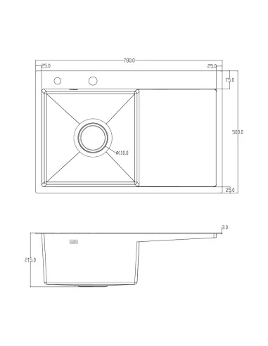 Мийка прямокутна для кухні ITAL ID 7850L-B Black з нержавіючої сталі, з дозатором