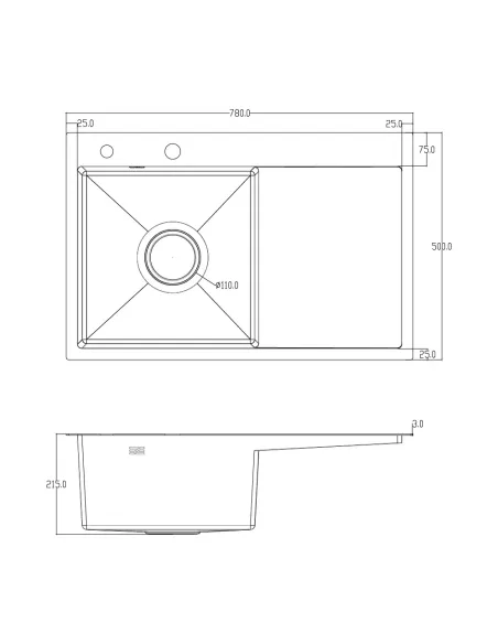 Мойка для кухни прямоугольная ITAL ID 7850L-B Black из нержавеющей стали, с дозатором