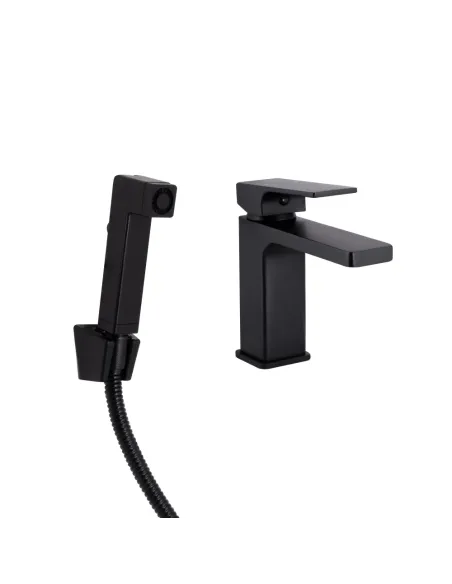 Змішувач для умивальника з гігієнічним душем Qtap Gemini QTGEM272BLM45690 Black Matt