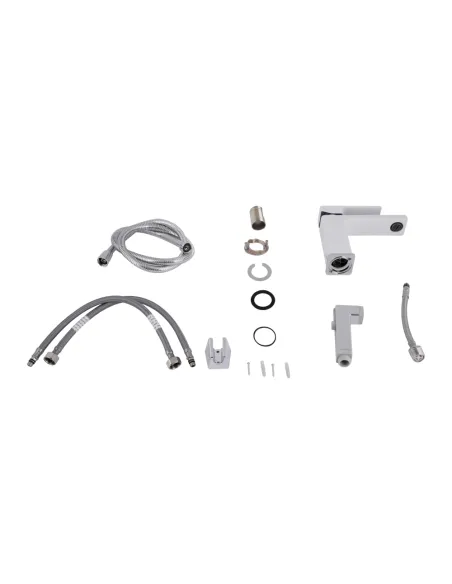 Змішувач для умивальника з гігієнічним душем Qtap Gemini QTGEM272CRW45691 Chrome/White