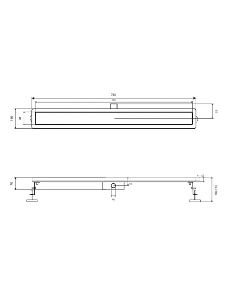 Душовий лінійний трап Qtap Scorpio Tile700, сухий затвор, нержавіюча сталь, 700 мм
