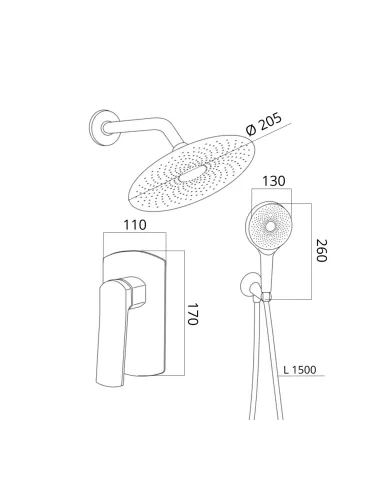 Душова система Q-tap Slavonice QTSLA113GMB45899 Gunmetal Black PVD, прихованого монтажу, без виливу