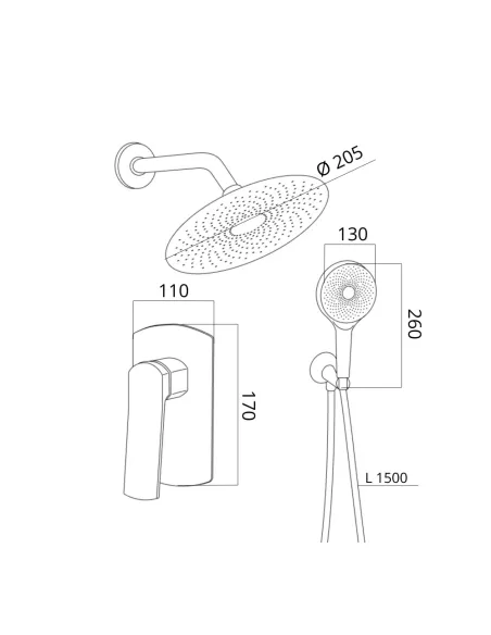 Душова система Q-tap Slavonice QTSLA113GMB45899 Gunmetal Black PVD, прихованого монтажу, без виливу