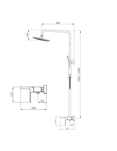 Душова система Q-tap Gemini QTGEM111GMB45688 Gunmetal Black PVD з виливом