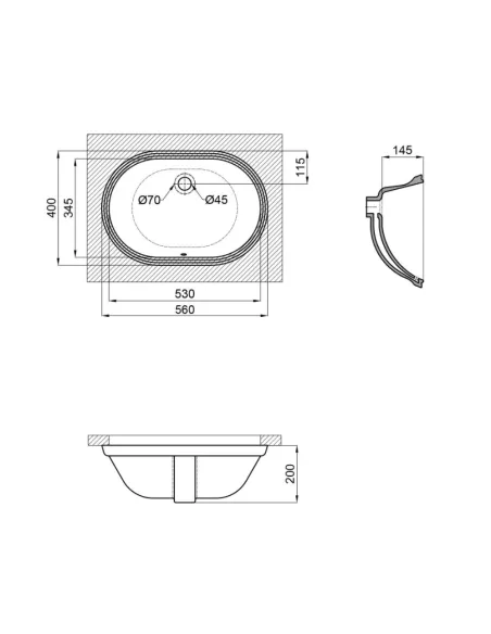 Керамічна раковина Q-Тap Stork QT15116030WN White, 565x385x210 мм врізна