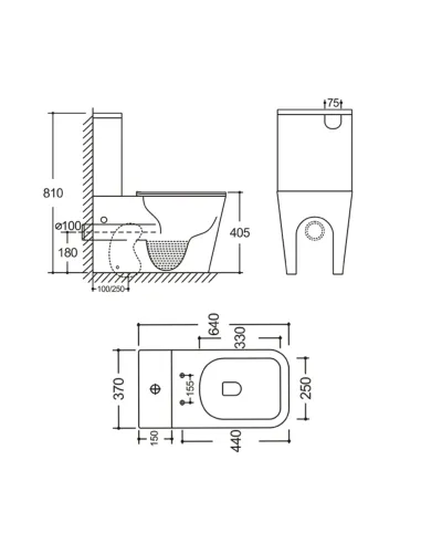 Унітаз компакт Q-Tap Stenava Rimless WHITE QT27228303W, 640x370x810 мм, безободковий, сидіння Soft-close