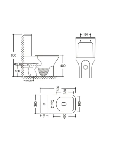 Унитаз компакт Q-Tap Aries Rimless WHITE QT03228302W, 620x360x800 мм, безободковый, сиденье Soft-close