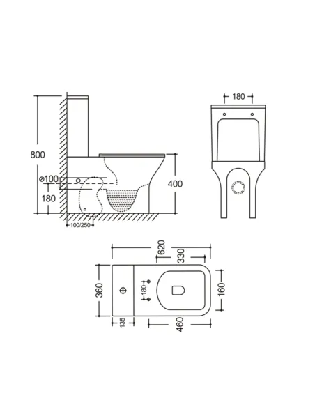 Унітаз компакт Q-Tap Aries Rimless WHITE QT03228302W, 620x360x800 мм, безободковий, сидіння Soft-close