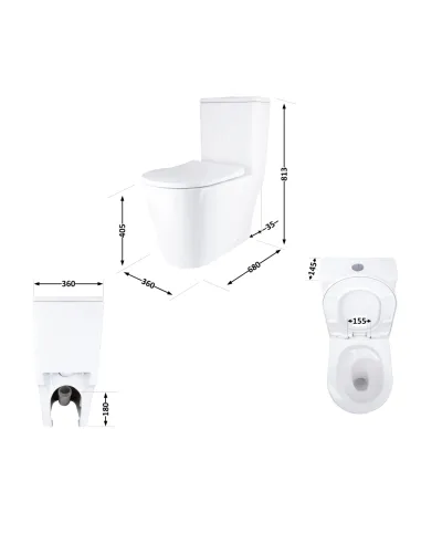 Унітаз моноблок Q-Tap Swan Ultra Quiet WHITE QT16226080AW, 680x360x813 мм, безободковий, сидіння Soft-close